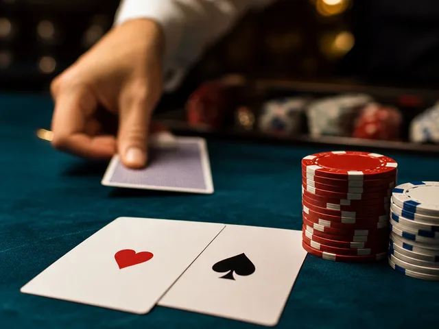 Blackjack-Zeichen mit Karten und Jeton