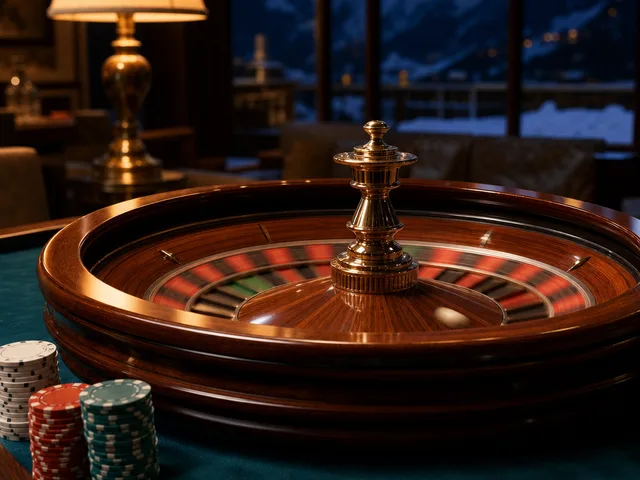 Roulette-Zeichen mit nummeriertem Rad und Kugel
