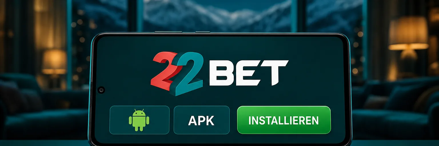 Android-Bildschirm mit dem Download der offiziellen 22Bet-APK und der Freigabe der Installation