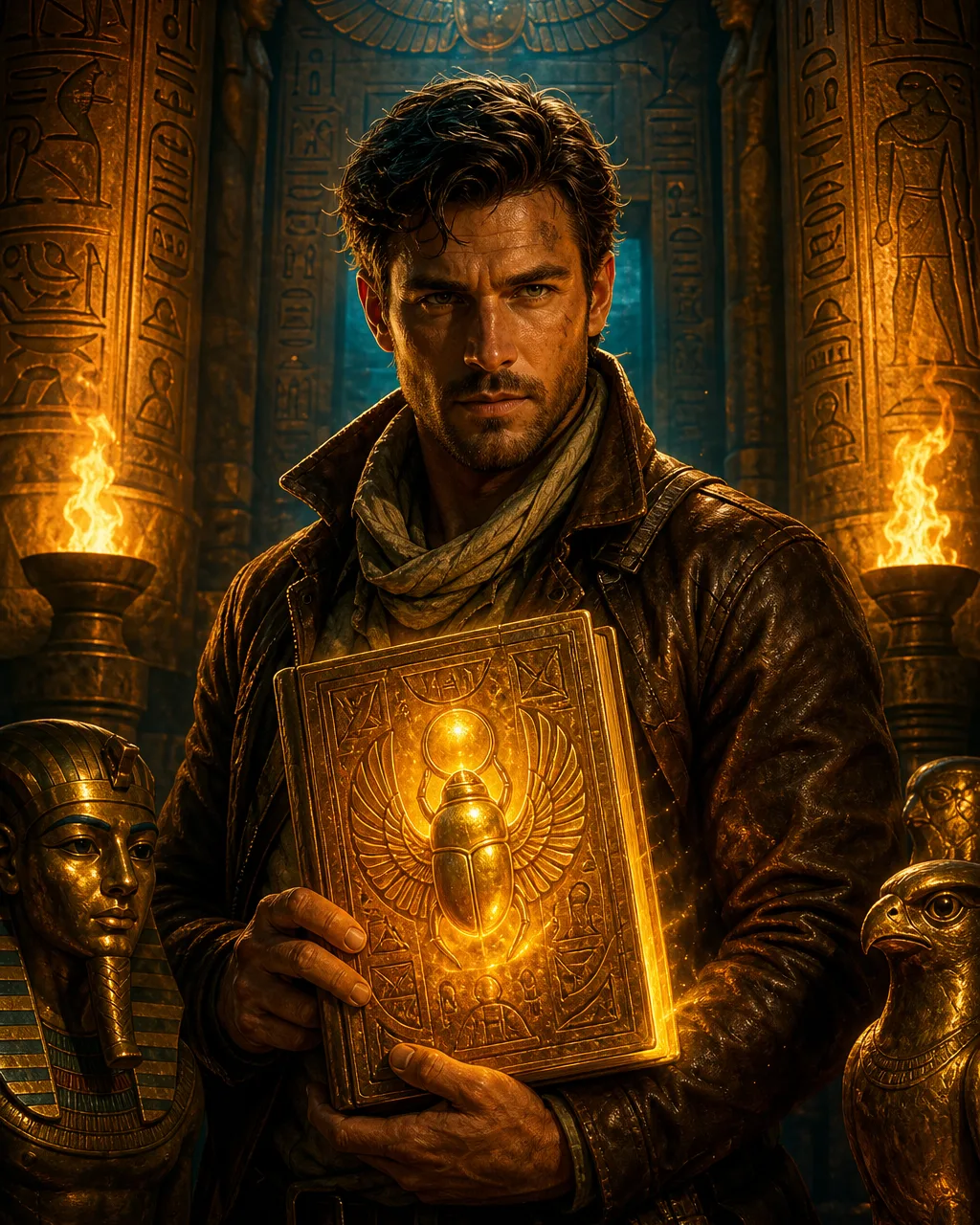 Cover des Slots Book of Dead mit goldenem Buch und Hieroglyphen